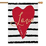 View INTERESTPRINT Valentine's Day with Red Love Heart on Striped Background Decorative Flag House Flag House Banner for Wishing Party Wedding Yard Home Decor 28" x 40" (Without Flagpole) - 