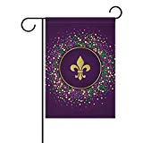 View YZGO Purple Pattern Fleur De Lis Fake Glitter Garden Flag Home Polyester Fabric Welcome House Yard Banner,12x18 Inch - 